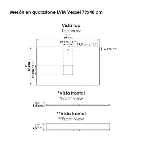 Mueble para Lavamanos Flotante Viteli Soder Mali 79x48cm Individual con Mesón de Quartzone y con Dos Cajones - MUEBLES PARA LAVAMANOS | Bylmo