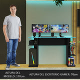 Escritorio Gamer Negro y Azul 120x76cm con Organizador de Libros - ESCRITORIOS | Bylmo