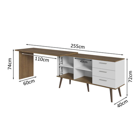 Escritorio en L Lisboa Blanco y Marron 255x74cm con Organizador de Libros y con Archivador - ESCRITORIOS | Bylmo