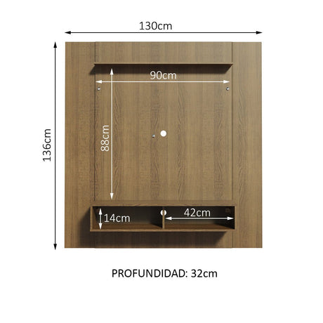 Panel de TV Arizona Marron 130x136cm para TV Hasta 50" Pulgadas con Ranuras para Cables y con Dos Compartimientos - MUEBLES DE TV | Bylmo