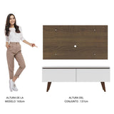 Combo Mueble y Panel de TV Le Mans Blanco y Marron 136x72cm para TV Hasta 55" Pulgadas con Ranuras para Cables y con Dos Compartimientos - MUEBLES DE TV | Bylmo