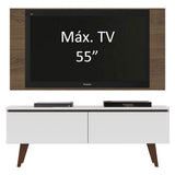 Combo Mueble y Panel de TV Le Mans Blanco y Marron 136x72cm para TV Hasta 55" Pulgadas con Ranuras para Cables y con Dos Compartimientos - MUEBLES DE TV | Bylmo