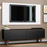 Combo Mueble y Panel de TV Le Mans Negro y Blanco 136x72cm para TV Hasta 55" Pulgadas con Ranuras para Cables y con Dos Compartimientos - MUEBLES DE TV | Bylmo