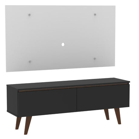 Combo Mueble y Panel de TV Le Mans Negro y Blanco 136x72cm para TV Hasta 55" Pulgadas con Ranuras para Cables y con Dos Compartimientos - MUEBLES DE TV | Bylmo