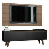 Combo Mueble y Panel de TV Le Mans Negro y Marron 136x72cm para TV Hasta 55" Pulgadas con Ranuras para Cables y con Dos Compartimientos - MUEBLES DE TV | Bylmo