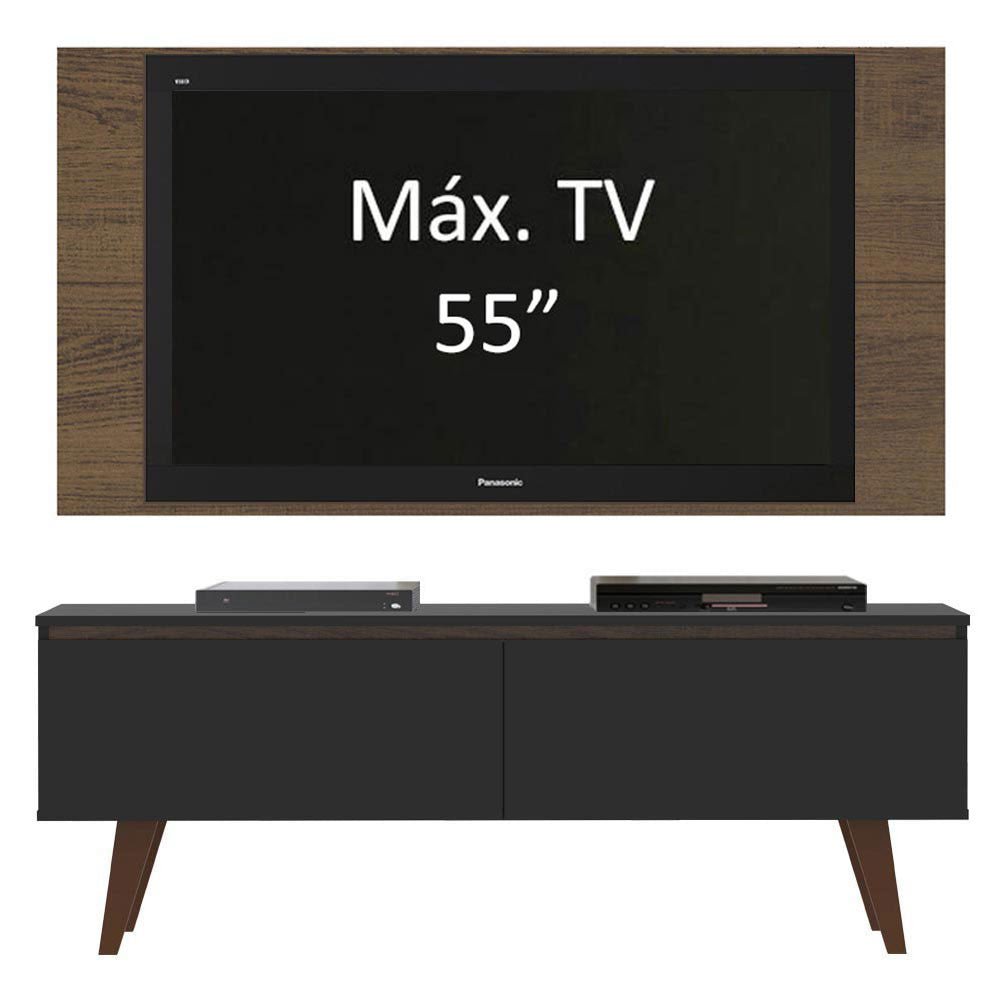 Combo Mueble y Panel de TV Le Mans Negro y Marron 136x72cm para TV Hasta 55" Pulgadas con Ranuras para Cables y con Dos Compartimientos - MUEBLES DE TV | Bylmo