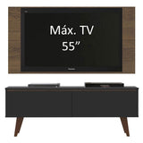 Combo Mueble y Panel de TV Le Mans Negro y Marron 136x72cm para TV Hasta 55" Pulgadas con Ranuras para Cables y con Dos Compartimientos - MUEBLES DE TV | Bylmo