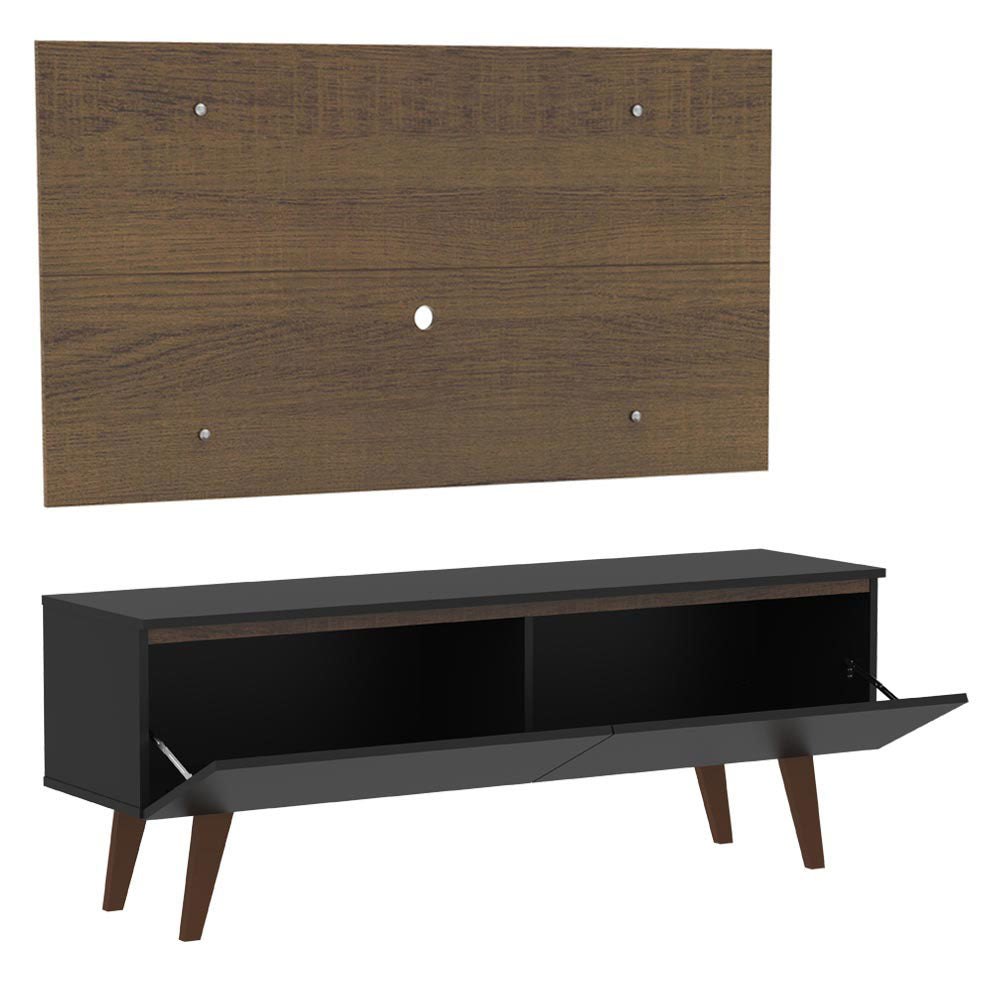 Combo Mueble y Panel de TV Le Mans Negro y Marron 136x72cm para TV Hasta 55" Pulgadas con Ranuras para Cables y con Dos Compartimientos - MUEBLES DE TV | Bylmo