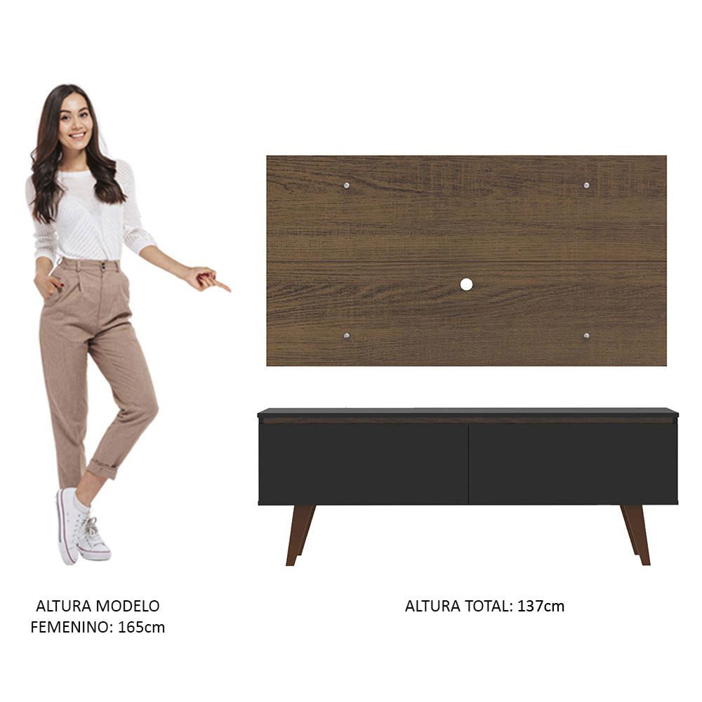 Combo Mueble y Panel de TV Le Mans Negro y Marron 136x72cm para TV Hasta 55" Pulgadas con Ranuras para Cables y con Dos Compartimientos - MUEBLES DE TV | Bylmo