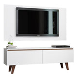 Combo Mueble y Panel de TV Le Mans Blanco 136x72cm para TV Hasta 55" Pulgadas con Ranuras para Cables y con Dos Compartimientos - MUEBLES DE TV | Bylmo
