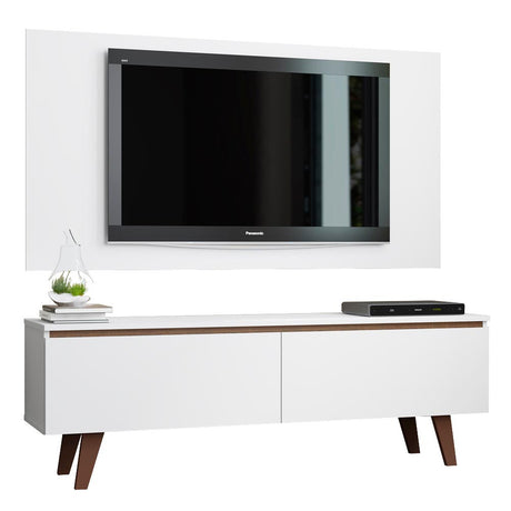 Combo Mueble y Panel de TV Le Mans Blanco 136x72cm para TV Hasta 55" Pulgadas con Ranuras para Cables y con Dos Compartimientos - MUEBLES DE TV | Bylmo