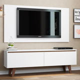 Combo Mueble y Panel de TV Le Mans Blanco 136x72cm para TV Hasta 55" Pulgadas con Ranuras para Cables y con Dos Compartimientos - MUEBLES DE TV | Bylmo