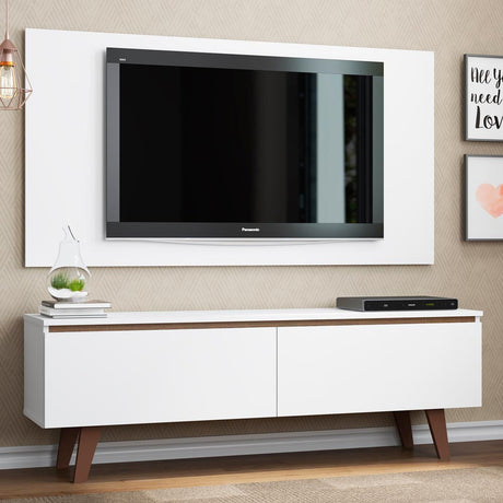 Combo Mueble y Panel de TV Le Mans Blanco 136x72cm para TV Hasta 55" Pulgadas con Ranuras para Cables y con Dos Compartimientos - MUEBLES DE TV | Bylmo