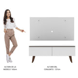 Combo Mueble y Panel de TV Le Mans Blanco 136x72cm para TV Hasta 55" Pulgadas con Ranuras para Cables y con Dos Compartimientos - MUEBLES DE TV | Bylmo