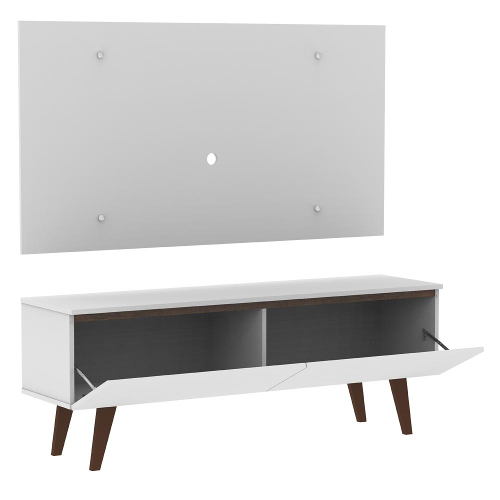 Combo Mueble y Panel de TV Le Mans Blanco 136x72cm para TV Hasta 55" Pulgadas con Ranuras para Cables y con Dos Compartimientos - MUEBLES DE TV | Bylmo