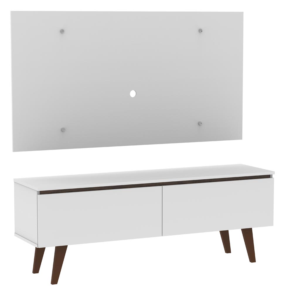Combo Mueble y Panel de TV Le Mans Blanco 136x72cm para TV Hasta 55" Pulgadas con Ranuras para Cables y con Dos Compartimientos - MUEBLES DE TV | Bylmo