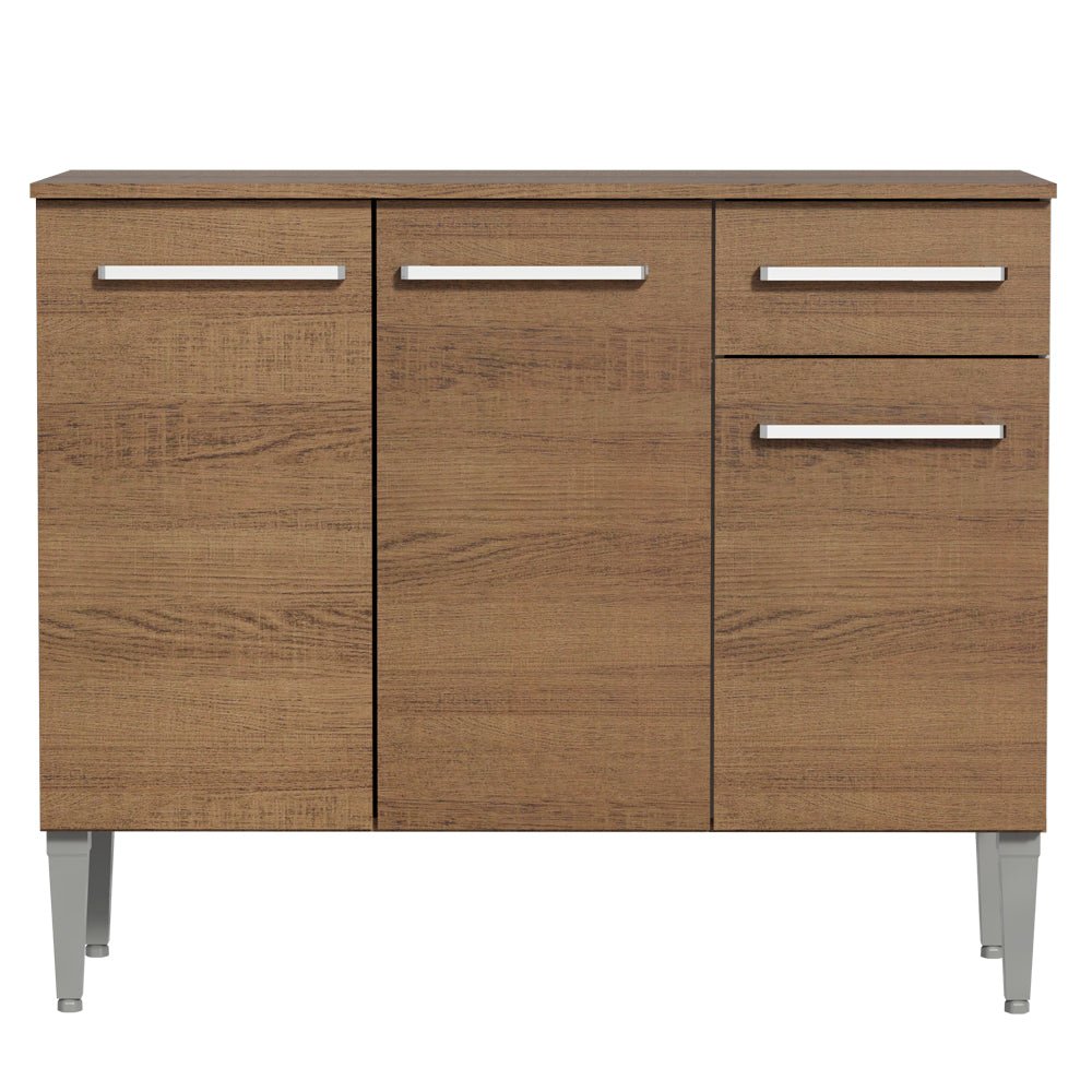 Mueble Inferior de Cocina Emily Marron 105x88cm con Mesón de Acero Inoxidable y sin Estufa - MUEBLES INFERIORES DE COCINA | Bylmo