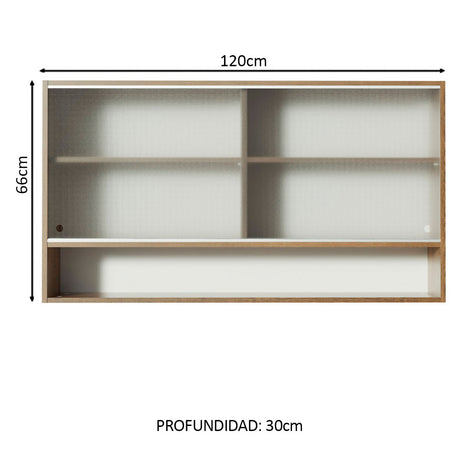 Mueble Superior de Cocina Glamy Marron 120x66cm con Cinco Entrepaños y con Dos Puertas - MUEBLES SUPERIORES DE COCINA | Bylmo