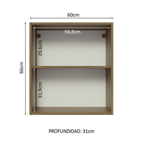 Mueble Superior de Cocina Glamy Marron 60x66cm con Dos Entrepaños y con Una Puerta - MUEBLES SUPERIORES DE COCINA | Bylmo