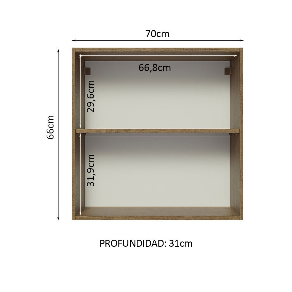 Mueble Superior de Cocina Glamy Marron 70x66cm con Dos Entrepaños y con Dos Puertas - MUEBLES SUPERIORES DE COCINA | Bylmo
