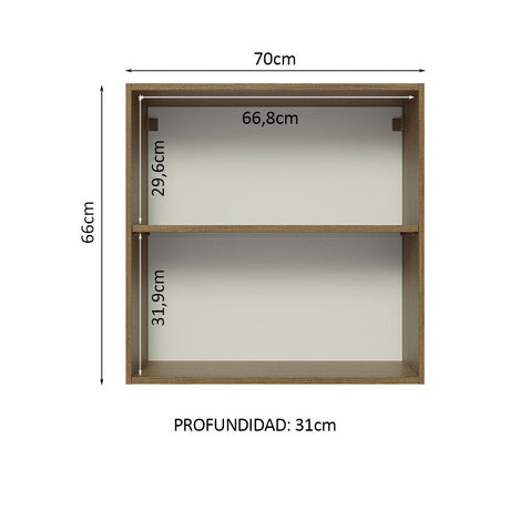 Mueble Superior de Cocina Glamy Marron 70x66cm con Dos Entrepaños y con Dos Puertas - MUEBLES SUPERIORES DE COCINA | Bylmo