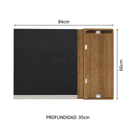 Mueble Superior de Cocina Glamy Marron y Negro 94x66cm con Dos Entrepaños y con Una Puerta - MUEBLES SUPERIORES DE COCINA | Bylmo