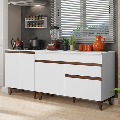 Set X 2 Muebles Inferiores de Cocina Reims Blanco 190x83cm con Mesón de Madera Aglomerada MPD y sin Estufa - MUEBLES INFERIORES DE COCINA | Bylmo