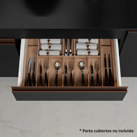 Set X 2 Muebles Inferiores de Cocina Reims Negro 190x83cm con Mesón de Madera Aglomerada MPD y sin Estufa - MUEBLES INFERIORES DE COCINA | Bylmo
