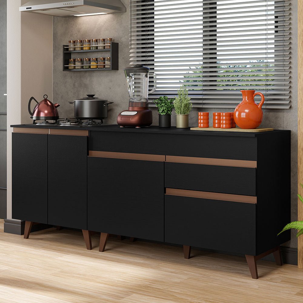 Set X 2 Muebles Inferiores de Cocina Reims Negro 190x83cm con Mesón de Madera Aglomerada MPD y sin Estufa - MUEBLES INFERIORES DE COCINA | Bylmo