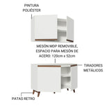 Combo Mueble Superior e Inferior de Cocina Reims Blanco 120x210cm con Mesón de Madera Aglomerada MPD y sin Estufa - MUEBLES INFERIORES DE COCINA | Bylmo