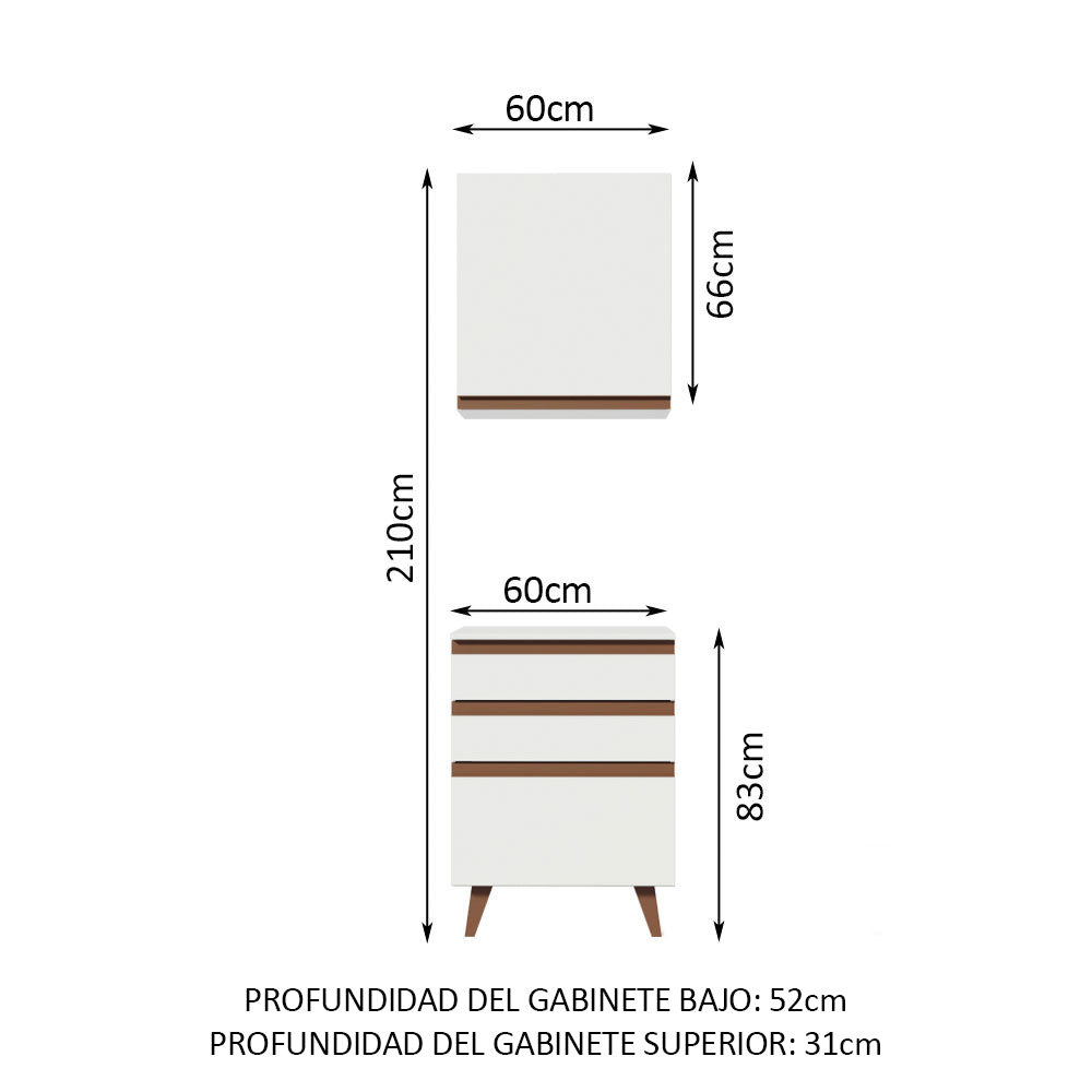 Combo Mueble Superior e Inferior de Cocina Reims Blanco 60x210cm con Mesón de Madera Aglomerada MPD y sin Estufa - MUEBLES INFERIORES DE COCINA | Bylmo