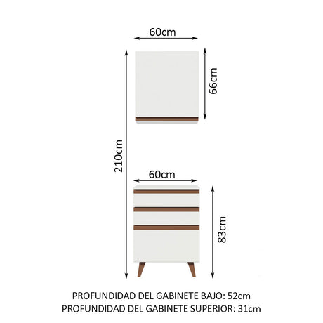Combo Mueble Superior e Inferior de Cocina Reims Blanco 60x210cm con Mesón de Madera Aglomerada MPD y sin Estufa - MUEBLES INFERIORES DE COCINA | Bylmo