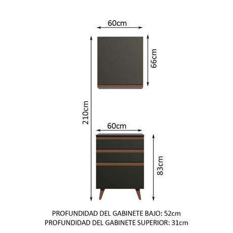Combo Mueble Superior e Inferior de Cocina Reims Negro 60x210cm con Mesón de Madera Aglomerada MPD y sin Estufa - MUEBLES INFERIORES DE COCINA | Bylmo