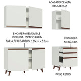 Cocina Integral Modular Reims Blanco 180x210cm con Mesón de Madera Aglomerada Mdp sin Estufa con Tres Cajones y con Nueve Entrepaños - COCINAS | Bylmo