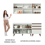 Cocina Integral Modular Reims Blanco 180x210cm con Mesón de Madera Aglomerada Mdp sin Estufa con Tres Cajones y con Nueve Entrepaños - COCINAS | Bylmo