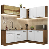 Cocina Integral Esquinero Modular Agata Marron y Blanco 389x225cm sin Mesón sin Estufa con Dos Cajones y con Veinte Entrepaños - COCINAS | Bylmo