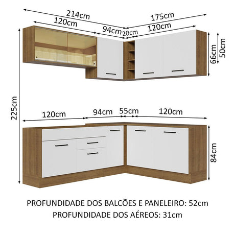 Cocina Integral Esquinero Modular Agata Marron y Blanco 389x225cm sin Mesón sin Estufa con Dos Cajones y con Veinte Entrepaños - COCINAS | Bylmo