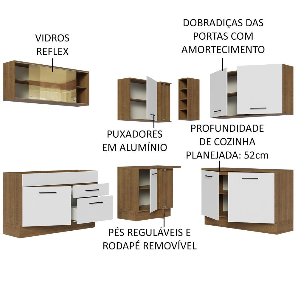 Cocina Integral Esquinero Modular Agata Marron y Blanco 389x225cm sin Mesón sin Estufa con Dos Cajones y con Veinte Entrepaños - COCINAS | Bylmo
