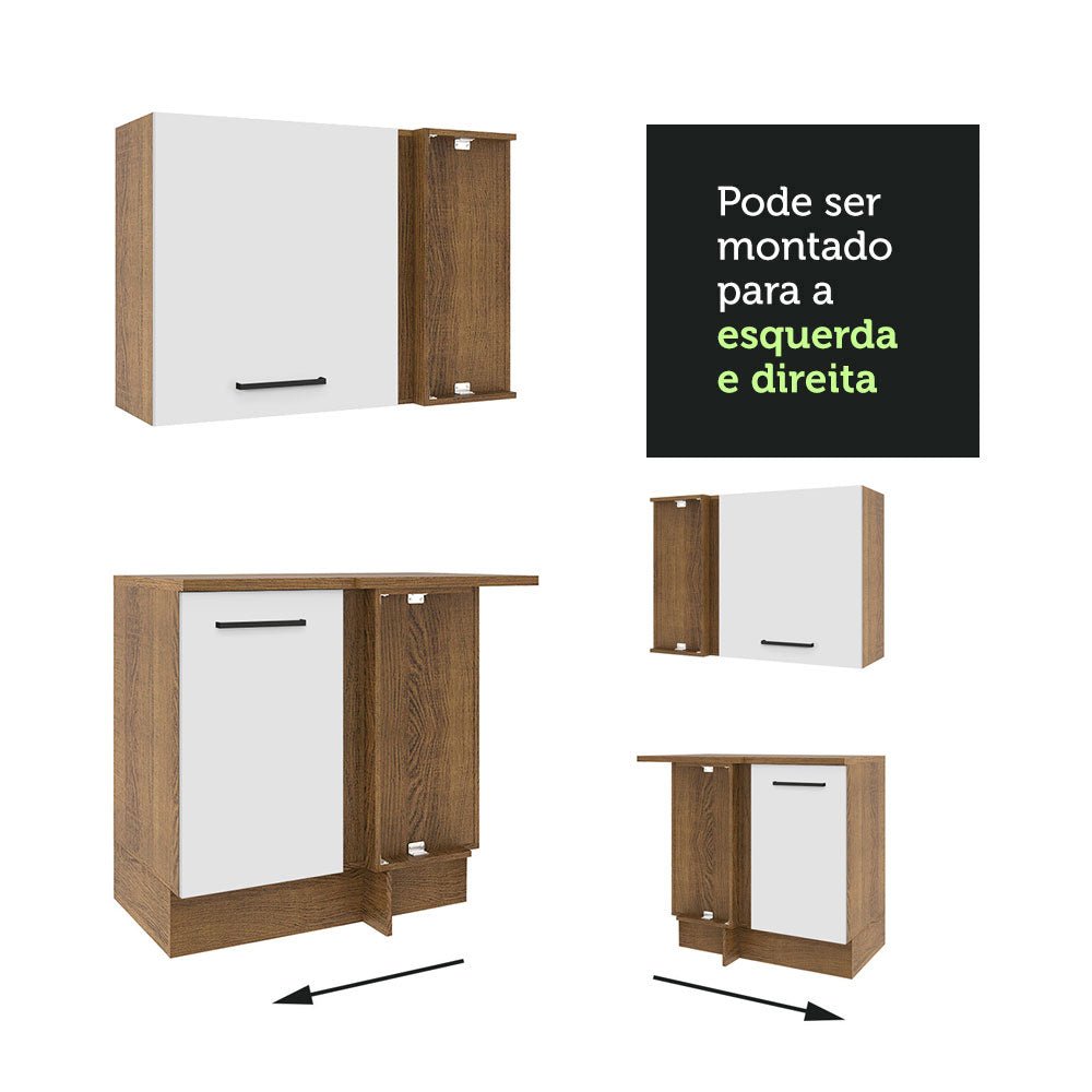Cocina Integral Esquinero Modular Agata Marron y Blanco 399x225cm sin Mesón sin Estufa con Tres Cajones y con Veintitrés Entrepaños - COCINAS | Bylmo