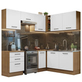 Cocina Integral Esquinero Modular Agata Marron y Blanco 399x225cm sin Mesón sin Estufa con Tres Cajones y con Dieciocho Entrepaños - COCINAS | Bylmo