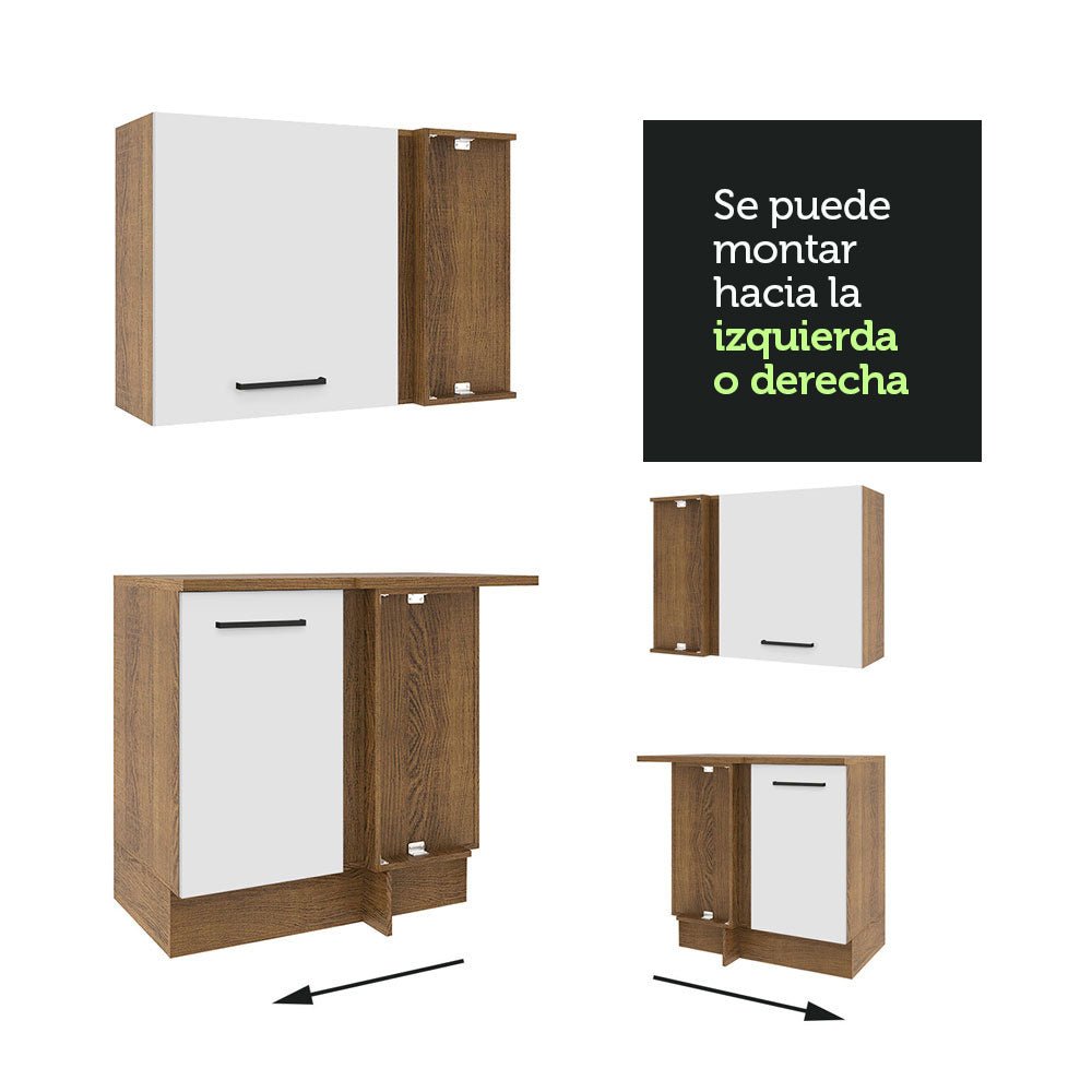 Cocina Integral Esquinero Modular Agata Marron y Blanco 399x225cm sin Mesón sin Estufa con Tres Cajones y con Dieciocho Entrepaños - COCINAS | Bylmo