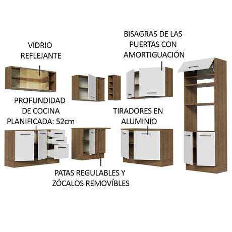 Cocina Integral Esquinero Modular Agata Marron y Blanco 459x225cm sin Mesón sin Estufa con Tres Cajones y con Veintisiete Entrepaños - COCINAS | Bylmo