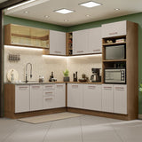 Cocina Integral Esquinero Modular Agata Marron y Crema 459x225cm sin Mesón sin Estufa con Tres Cajones y con Veintisiete Entrepaños - COCINAS | Bylmo