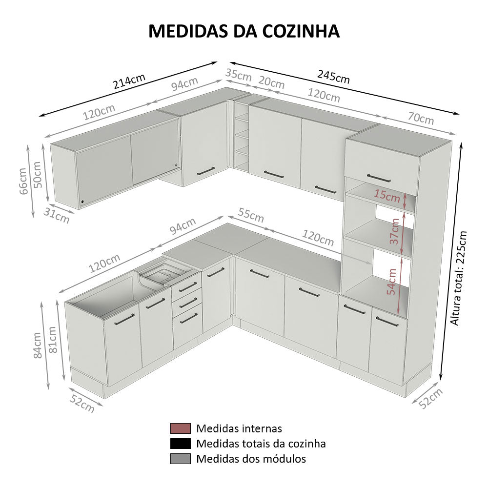 Cocina Integral Esquinero Modular Agata Marron y Crema 459x225cm sin Mesón sin Estufa con Tres Cajones y con Veintisiete Entrepaños - COCINAS | Bylmo