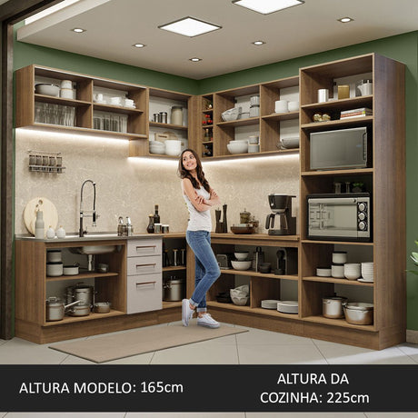Cocina Integral Esquinero Modular Agata Marron y Crema 459x225cm sin Mesón sin Estufa con Tres Cajones y con Veintisiete Entrepaños - COCINAS | Bylmo