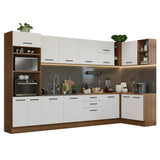 Cocina Integral Esquinero Modular Agata Marron y Blanco 499x225cm sin Mesón sin Estufa con Tres Cajones y con Treinta y uno Entrepaños - COCINAS | Bylmo