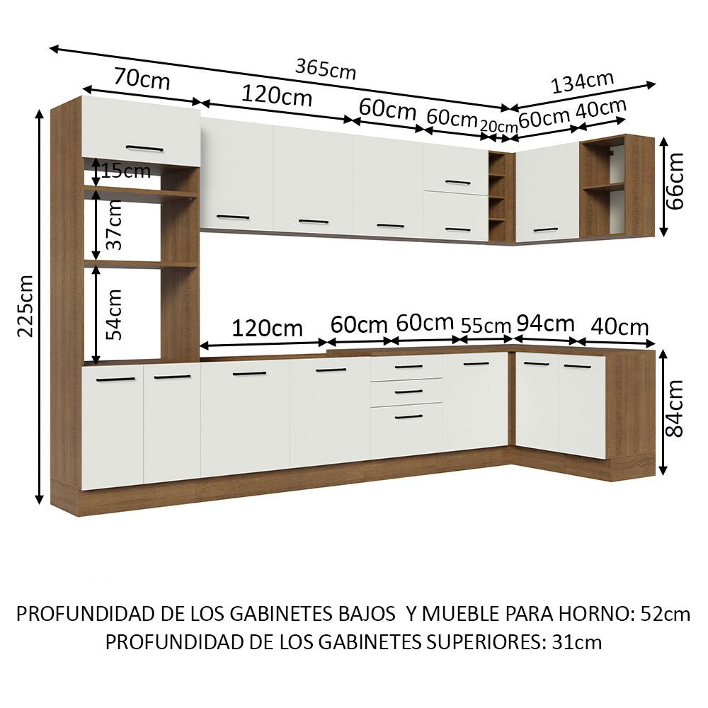 Cocina Integral Esquinero Modular Agata Marron y Blanco 499x225cm sin Mesón sin Estufa con Tres Cajones y con Treinta y uno Entrepaños - COCINAS | Bylmo