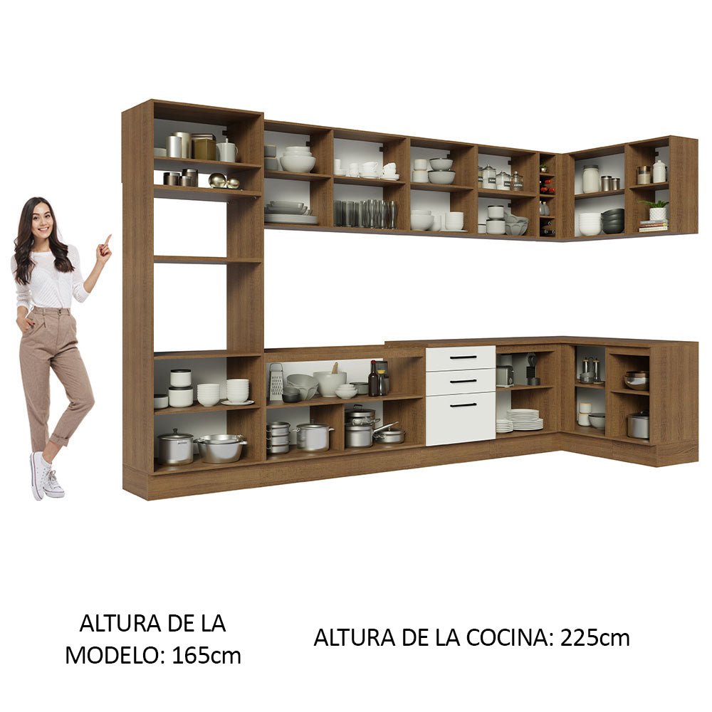 Cocina Integral Esquinero Modular Agata Marron y Blanco 499x225cm sin Mesón sin Estufa con Tres Cajones y con Treinta y uno Entrepaños - COCINAS | Bylmo