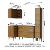 Cocina Integral Esquinero Modular Emilly Song Marron 261x186cm con Mesón de Madera Aglomerada Mdp sin Estufa con Un Cajón y con Catorce Entrepaños - COCINAS | Bylmo
