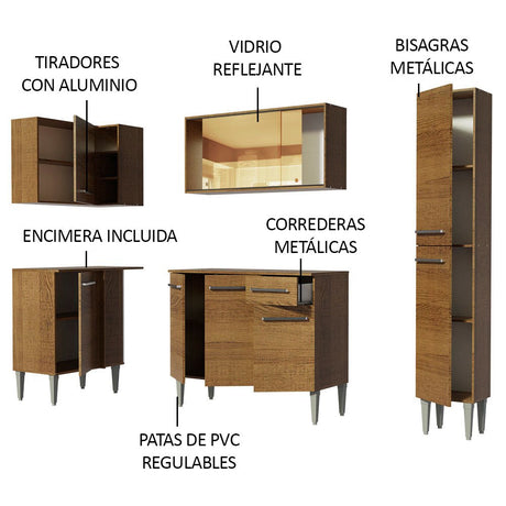 Cocina Integral Esquinero Modular Emilly River Marron 261x186cm con Mesón de Madera Aglomerada Mdp sin Estufa con Un Cajón y con Dieciséis Entrepaños - COCINAS | Bylmo
